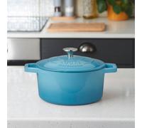 Cooks Professional Cast Iron Casserole Dish 20Cm - 2.8L Colourful Cooking Pan With Lid & Handles - Suitable For All Hobs - Blue