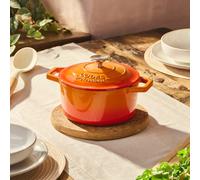 Cooks Professional Cast Iron Casserole Dish 20Cm - 2.8L Colourful Cooking Pan With Lid & Handles - Suitable For All Hobs - Orange