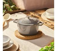 Cooks Professional 20cm Cast Iron Casserole Dish 2.8L with Lid & Handles | Colourful Modern Design Enamelled Cooking Pan Pot | Suitable For All Hobs Inc Induction | Oven & Grill Safe | Grey