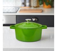 Cast Iron Casserole Dish 20cm Oven Proof Enamelled Pan with Lid Cooks Professional Green One Size