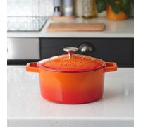 Cooks Professional Cast Iron Casserole Dish 20cm Oven Proof Enamelled Pan with Lid Orange