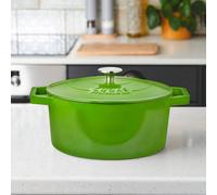 Cooks Professional 26cm Cast Iron Casserole Dish 5.8L with Lid & Handles | Colourful Modern Design Enamelled Cooking Pan Pot | Suitable For All Hobs Inc Induction | Oven & Grill Safe | Green
