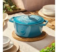 Cooks Professional 26cm Cast Iron Casserole Dish 5.8L with Lid & Handles | Colourful Modern Design Enamelled Cooking Pan Pot | Suitable For All Hobs Inc Induction | Oven & Grill Safe | Teal