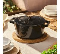 Cooks Professional 26cm Cast Iron Casserole Dish 5.8L with Lid & Handles | Colourful Modern Design Enamelled Cooking Pan Pot | Suitable For All Hobs Inc Induction | Oven & Grill Safe | Shiny Black
