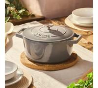 Cooks Professional Cast Iron Casserole Dish 26Cm - 5.8L Colourful Cooking Pan With Lid & Handles - Suitable For All Hobs - Grey