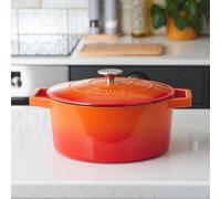 Cooks Professional Cast Iron Casserole Dish 26cm Oven Proof Enamelled Pan with Lid orange
