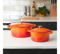Cooks Professional Cast Iron Casserole Set of 2 20cm & 26cm Dishes Oven Proof Enamelled Pans with Lids in Orange Cooks Professional Orange