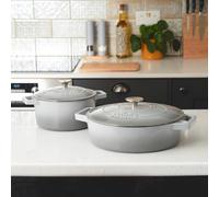 Cooks Professional Cast Iron Casserole Set of 2 20cm & 28cm Dishes Oven Proof Enamelled Pans with Lids in Grey Cooks Professional Grey