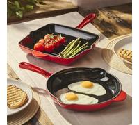 Cooks Professional 26cm Cast Iron Frying Pan | Round Heavy-Duty Skillet Cooking Pan with Enamel Interior | Oven Safe to 260°C, Induction & All Hob Compatible | PFAS, PFOA & PTFE-Free | Red