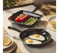 Cooks Professional 26cm Cast Iron Frying Pan | Round Heavy-Duty Skillet Cooking Pan with Enamel Interior | Oven Safe to 260°C, Induction & All Hob Compatible | PFAS, PFOA & PTFE-Free | Black