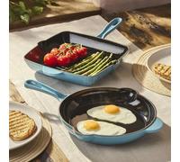 Cooks Professional 2 Piece Cast Iron Frying Pan & Skillet Set | Heavy-Duty Cooking Pans with Enamel Interior | Oven Safe to 260°C, Induction & All Hob Compatible | PFAS, PFOA & PTFE-Free | Teal