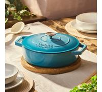 Cooks Professional Cast Iron Shallow Casserole Dish 28Cm - 4.8L Cooking Pan With Lid & Handles - Suitable For All Hobs - Teal