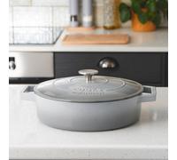 Cooks Professional Cast Iron Casserole Dish 28cm Oven Proof Enamelled Pan with Lid Grey