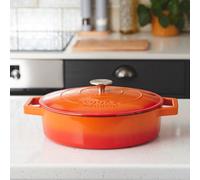 Cooks Professional 28cm Cast Iron Shallow Casserole Dish 4.3L with Lid & Handles | Colourful Modern Enamelled Cooking Pan Pot | Suitable For All Hobs Inc Induction | Oven & Grill Safe | Orange