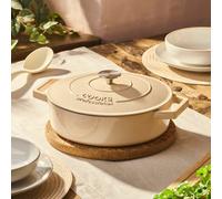 Cooks Professional Cast Iron Shallow Casserole Dish 28Cm - 4.8L Cooking Pan With Lid & Handles - Suitable For All Hobs - Ivory