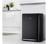 Cooks Professional Dual Recycle Bin 60L with Single Pedal | 2 x 30L Removable Compartments & Soft Close Lid | Double Section Stainless Steel Kitchen or Office Dustbin for Recycling or Waste | Black