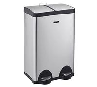 Cooks Professional Dual Pedal Recycle Bin 60L | 2 x 30L Compartments | Removable Inner Bins | Soft Close Lids | Twin Double Section Stainless Steel Kitchen Dustbin for Recycling or Waste | Silver