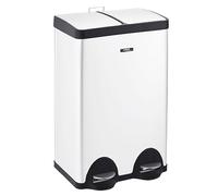 Cooks Professional Dual Pedal Recycle Bin 60L | 2 x 30L Removable Compartments & Soft Close Lids | Twin Double Section Stainless Steel Kitchen or Office Dustbin for Recycling or Waste | White
