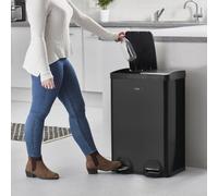 Cooks Professional Dual Pedal Recycle Bin 60L - 2 X 30L Removable Waste Compartments & Soft Close Lids - Black