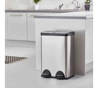 Kitchen Rubbish Recycling Pedal Bin 60L 2 Waste Compartment Hands-Free Silver Cooks Professional Silver One Size