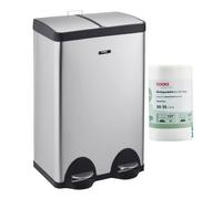 Cooks Professional Dual Pedal Recycle Bin 60L with 25 Biodegradable Bags | 2 x 30L Compartments | 30-35L Bin Bags | Soft Close Lids | Twin Section Stainless Steel Recycling or Waste Dustbin | Silver