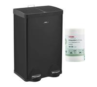 Cooks Professional Dual Pedal Recycle Bin 60L with 25 Biodegradable Bags | 2 x 30L Compartments | 30-35L Bin Bags | Soft Close Lids | Twin Section Stainless Steel Recycling or Waste Dustbin | Black