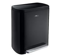 Cooks Professional Dual Recycle Bin 60L with Single Pedal | 2 x 30L Removable Compartments & Soft Close Lid | Double Section Stainless Steel Kitchen or Office Dustbin for Recycling or Waste | Black