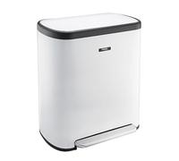 Cooks Professional Dual Recycle Bin 60L with Single Pedal | 2 x 30L Removable Compartments & Soft Close Lid | Double Section Stainless Steel Kitchen or Office Dustbin for Recycling or Waste | White
