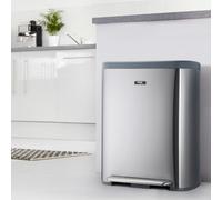 Cooks Professional Dual Recycle Kitchen Pedal Bin 60L - 2 X 30L Removable Waste Compartments & Soft Close Lids - Silver