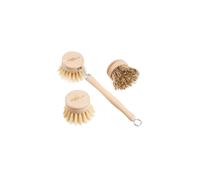 Cooks Professional Eco-Friendly Bamboo Dish Brush | Long Wooden Handle with 3 Heads & Natural Fibre Bristles | Plastic-Free | Kitchen Cleaning Tool for Washing Dishes & Scrubbing Pots & Pans