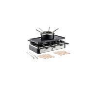 Cooks Professional Electric Raclette Grill & Fondue Set 1400w with Non-Stick Metal Grill Plate, 1L Pot, Mini Pans, Wooden Spatulas, Forks & Adjustable Thermostat for Parties & Group Dining | 8 Person