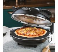 Cooks Professional Electric Pizza Oven with 31cm Stone Base, Glass Window, Timer, Stainless Steel Paddles & Baking Sheet | Energy Efficient Portable Countertop Pizza Maker Machine 1200W | Black