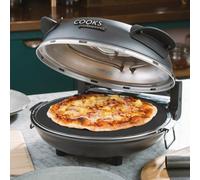 Cooks Professional Electric Pizza Oven with 31cm Stone Base, Glass Window, Timer, Stainless Steel Paddles & Baking Sheet | Energy Efficient Portable Countertop Pizza Maker Machine 1200W | Grey