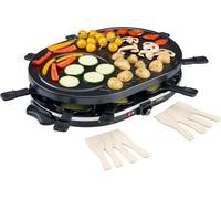 Cooks Professional Electric Raclette Grill 1200W With Non-Stick Metal Plate - Includes 8 Fondue Pans, Spatulas & Thermostat