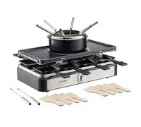 Cooks Professional Electric Raclette Grill & Fondue Set 1400w with Non-Stick Metal Grill Plate, 1L Pot, Mini Pans, Wooden Spatulas, Forks & Adjustable Thermostat for Parties & Group Dining | 8 Person