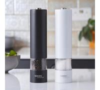 Cooks Professional Electric Salt and Pepper Mill Set | Battery Operated Automatic Grinders with Adjustable Course & Fine Grinding & One Touch Operation | Condiment Seasoning Grinder | Black & White