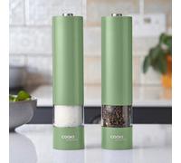 Cooks Professional Electric Salt and Pepper Mill Set | Battery Operated Automatic Grinders with Adjustable Course & Fine Grinding & One Touch Operation | Condiment Seasoning Grinder | Green