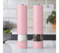 Cooks Professional Electric Salt and Pepper Mill Set | Battery Operated Automatic Grinders with Adjustable Course & Fine Grinding & One Touch Operation | Condiment Seasoning Grinder | Pink