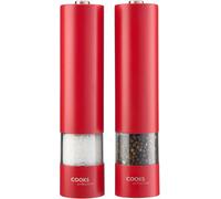 Cooks Professional Electric Salt and Pepper Mill Set | Battery Operated Automatic Grinders with Adjustable Course & Fine Grinding & One Touch Operation | Condiment Seasoning Grinder | Red