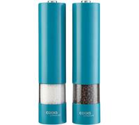 Cooks Professional Electric Salt and Pepper Mill Set | Battery Operated Automatic Grinders with Adjustable Course & Fine Grinding & One Touch Operation | Condiment Seasoning Grinder | Teal
