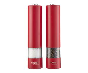 Cooks Professional Electric Salt and Pepper Mill Set | Battery Operated Automatic Grinders with Adjustable Course & Fine Grinding & One Touch Operation | Condiment Seasoning Grinder | Red