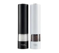 Cooks Professional Electric Salt and Pepper Mill Set | Battery Operated Automatic Grinders with Adjustable Course & Fine Grinding & One Touch Operation | Condiment Seasoning Grinder | Black & White