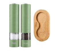 Cooks Professional Electric Salt and Pepper Mill Set with Bamboo Base | Green