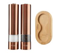 Cooks Professional Electric Salt and Pepper Mill Set with Bamboo Base | Copper