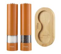 Cooks Professional Electric Salt and Pepper Mill Set with Bamboo Base | Orange