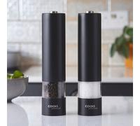 Cooks Professional Electric Salt and Pepper Mill Set | Battery Operated Automatic Grinders with Adjustable Course & Fine Grinding & One Touch Operation | Condiment Seasoning Grinder | Black