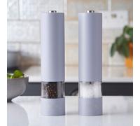 Cooks Professional Electric Salt and Pepper Mill Set | Battery Operated Automatic Grinders with Adjustable Course & Fine Grinding & One Touch Operation | Condiment Seasoning Grinder | Grey