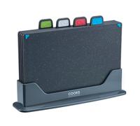 Cooks Professional Index Chopping Boards With Stand - Set Of 4 Non-Slip Cutting Boards With Colour Coded Tabs - Dark Grey