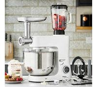 Cooks Professional Multi Function Stand Mixer 1800W with 8L Stainless Steel Bowl, Accessory Kit, Blender & Meat Mincer Capability, 8 Speed Settings, Pulse Function & Digital Control | White