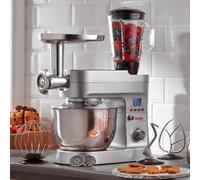 Cooks Professional Multifunction Stand Mixer 1200W With Mincer, Blender, 6.2L S-Steel Mixing Bowl & Accessories - Silver